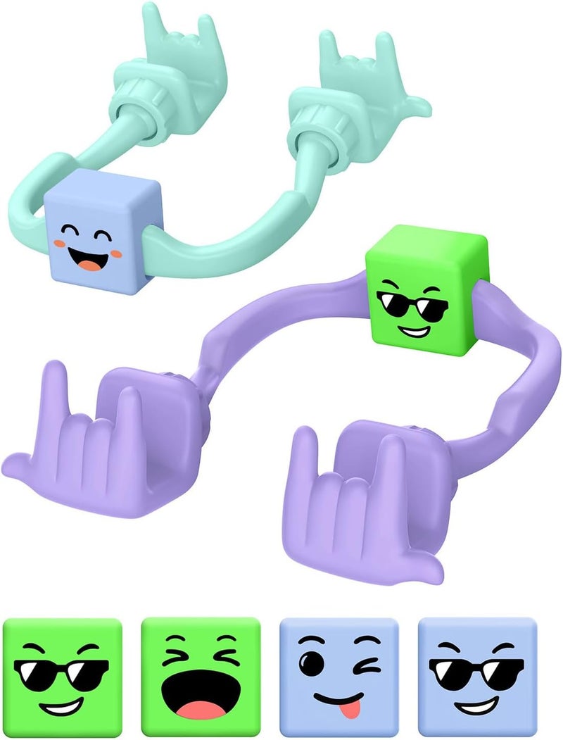 CALDEVER Stocking Stuffers for Teen Boys Cell Phone Stand: 2Pack Purple&Green Rock Gesture Phone Stand for Desk with 2Pack Dual Blue*Green Mood Cube for Adults Gifts for Christmas Men Cool Gadgets Cute Thing - Image 1